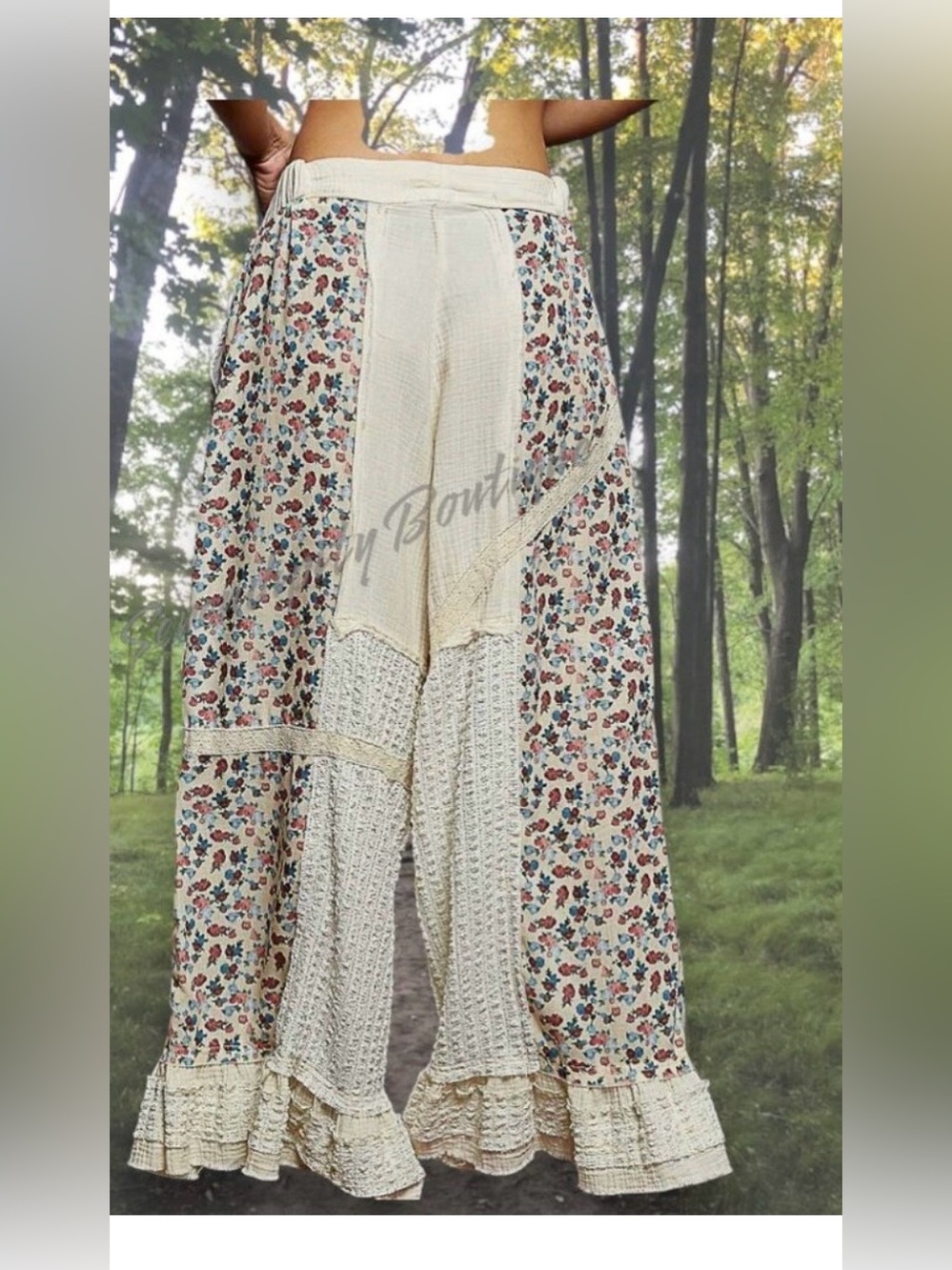 POL Cream Floral Patchwork Wide-Leg Pants - Picture 3 of 5